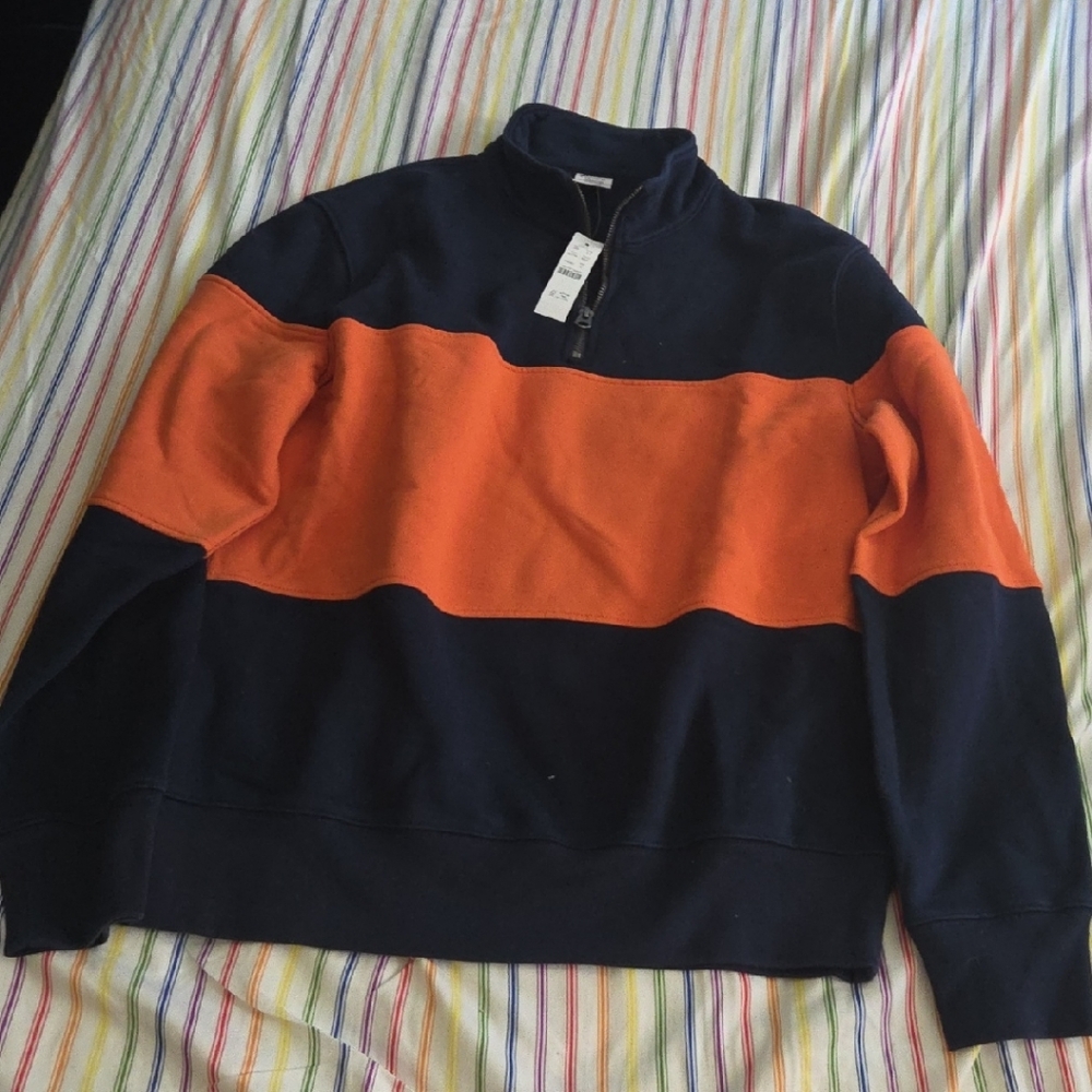 J. Crew Men's Navy and Orange Zip-Up Sweater